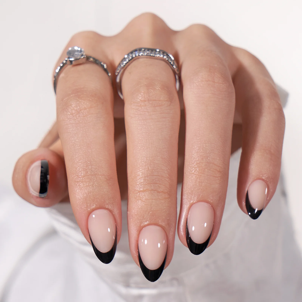 Black French Almond Gel Nails