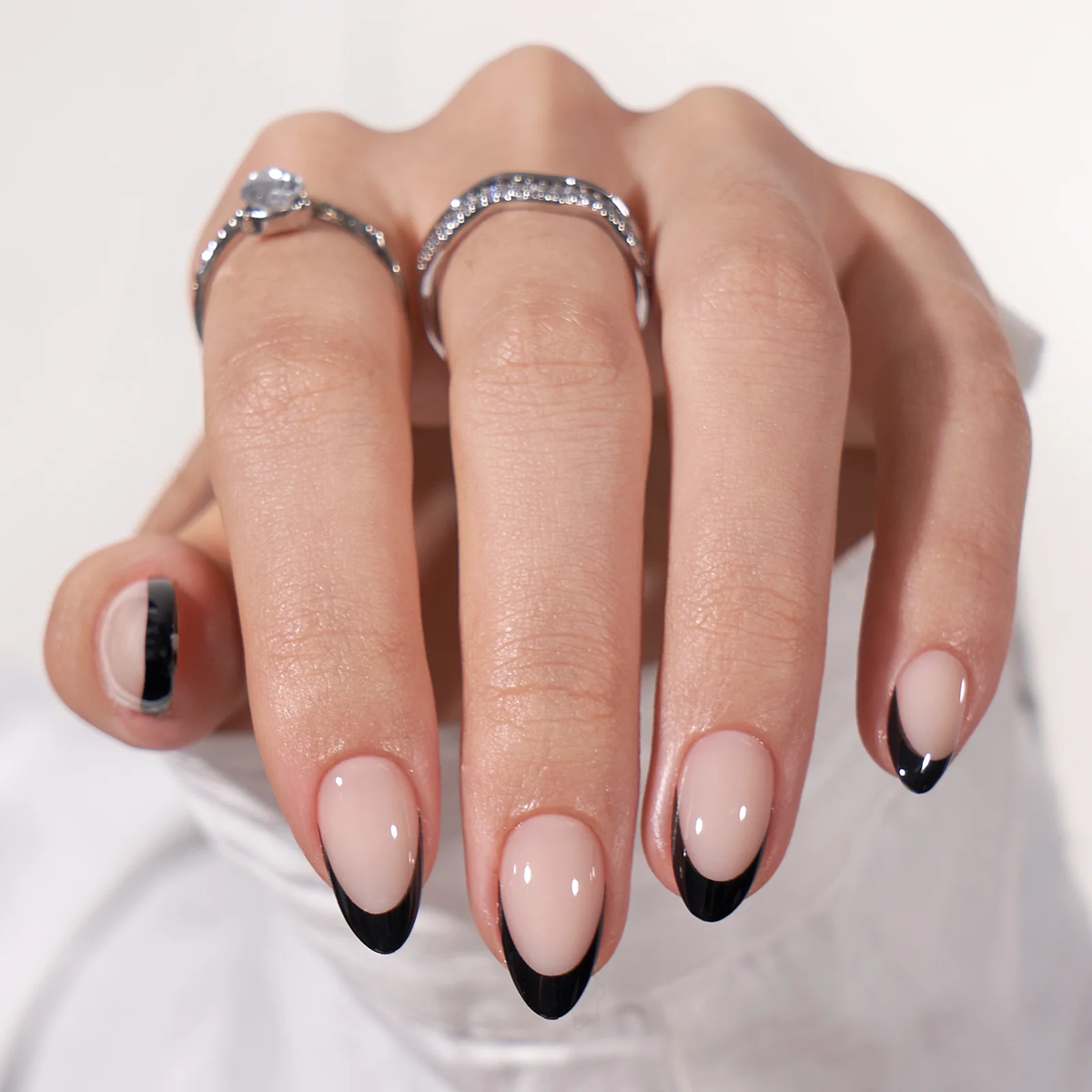 Black French Almond Gel Nails