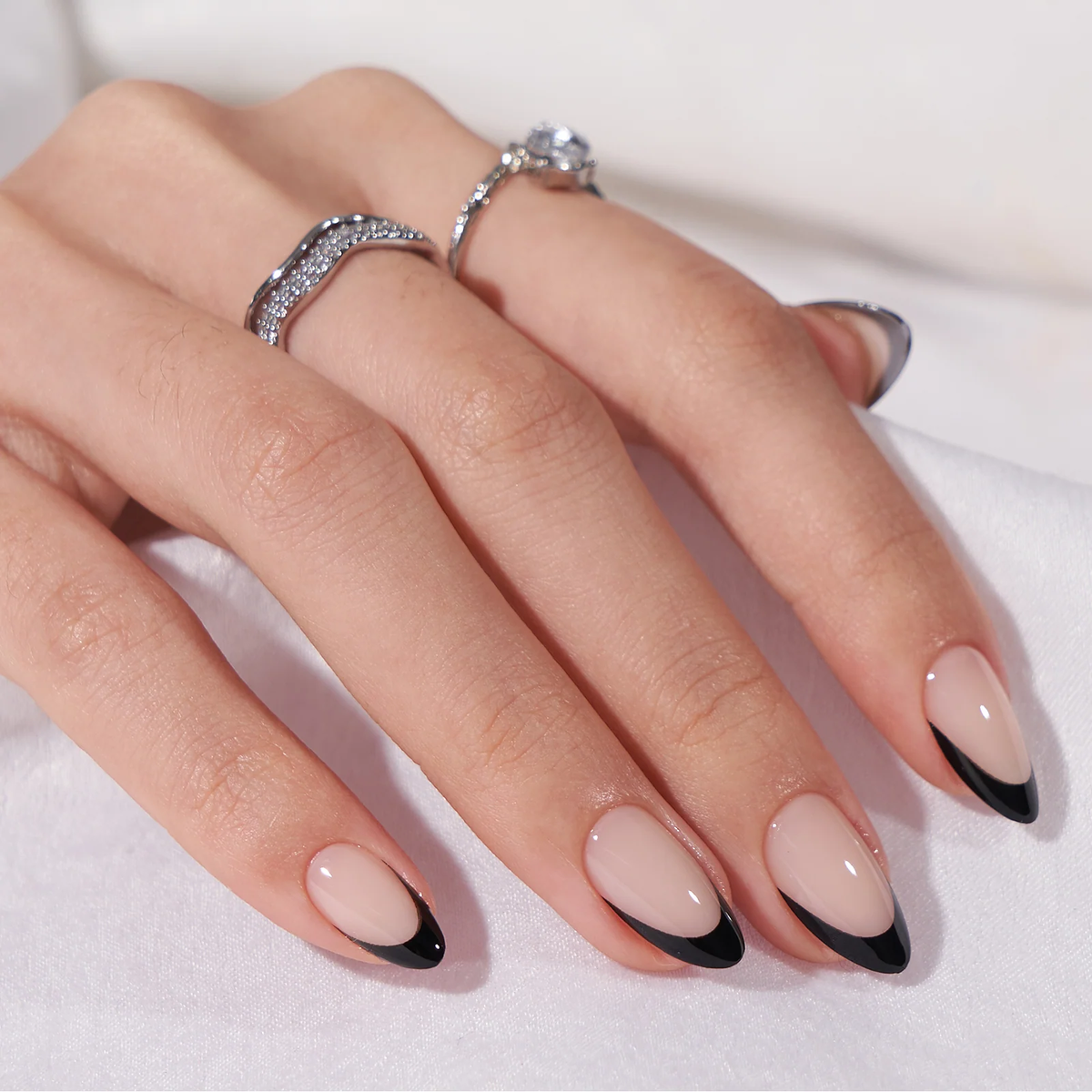 Black French Almond Gel Nails