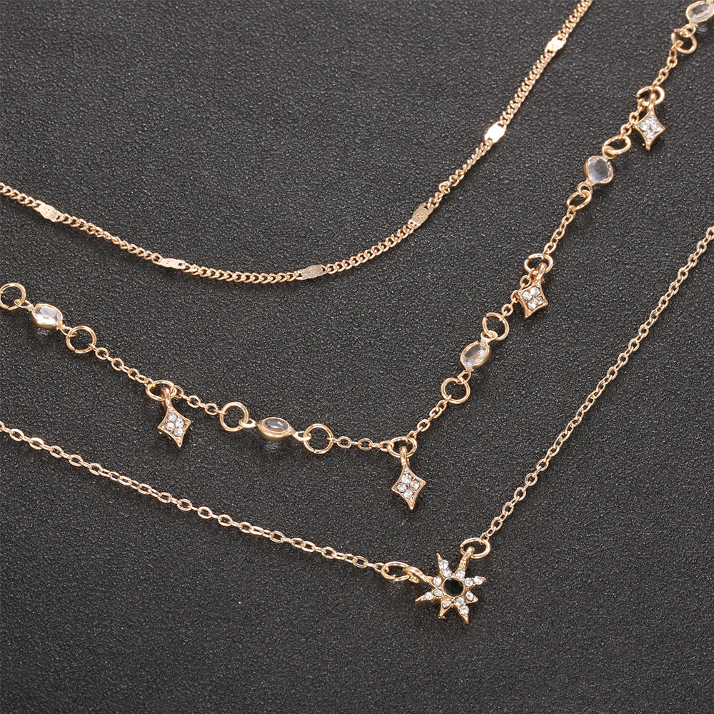 Fashion New Women's Multi-Layer Star Pendant Necklace Handmade Jewelry Set