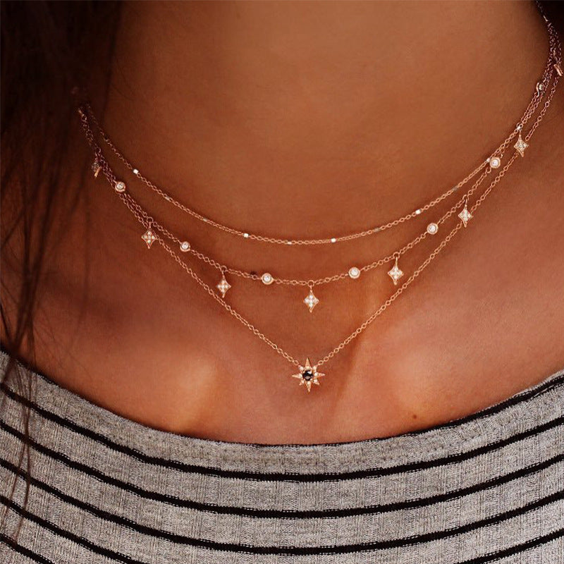Fashion New Women's Multi-Layer Star Pendant Necklace Handmade Jewelry Set