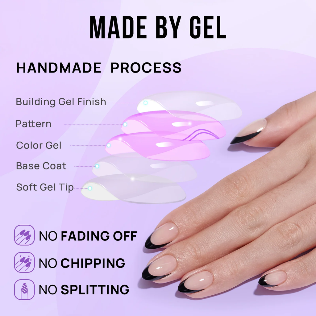 Black French Almond Gel Nails