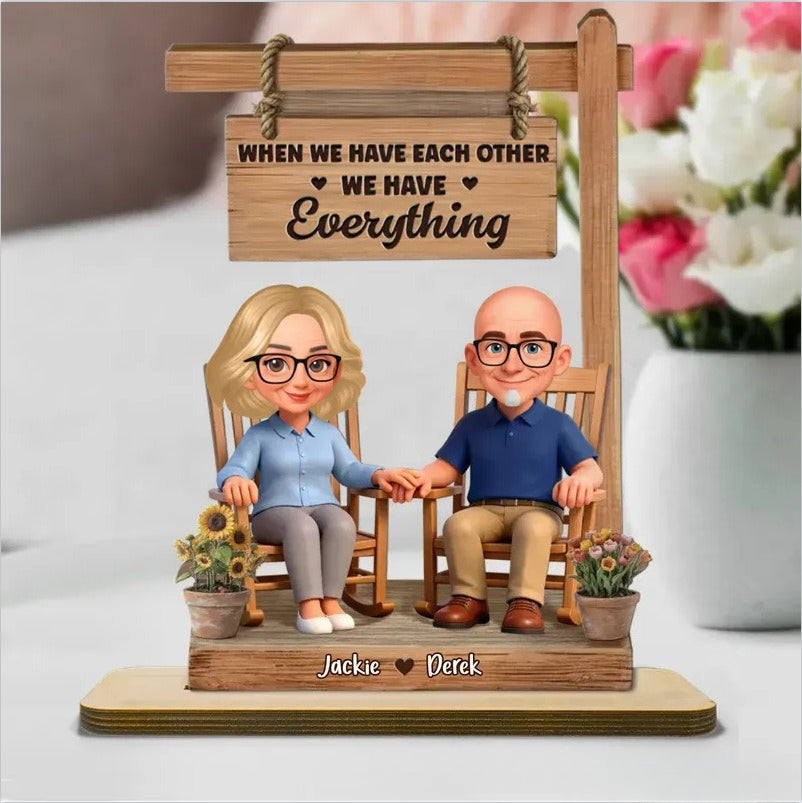 Personalized 2-Layer Wooden Plaque Rocking Chair Couple, Unique Romantic Gift for Husband or Wife
