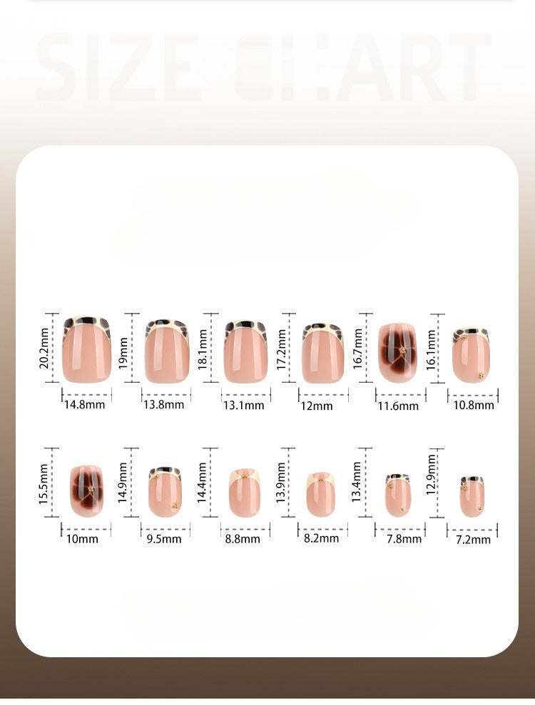 Short Square Oval French Leopard Nails