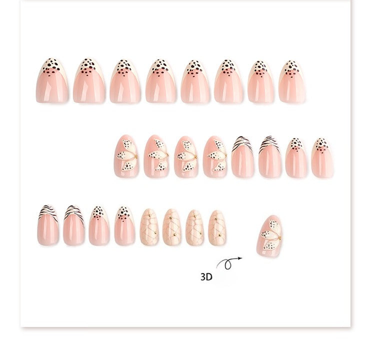 24pcs French Zebra 3D Flower Almond Nails