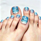 24pcs Blue Ocean Palm tree Glitter Toenails