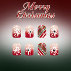 24pcs Short Red French plaid Christmas Nails