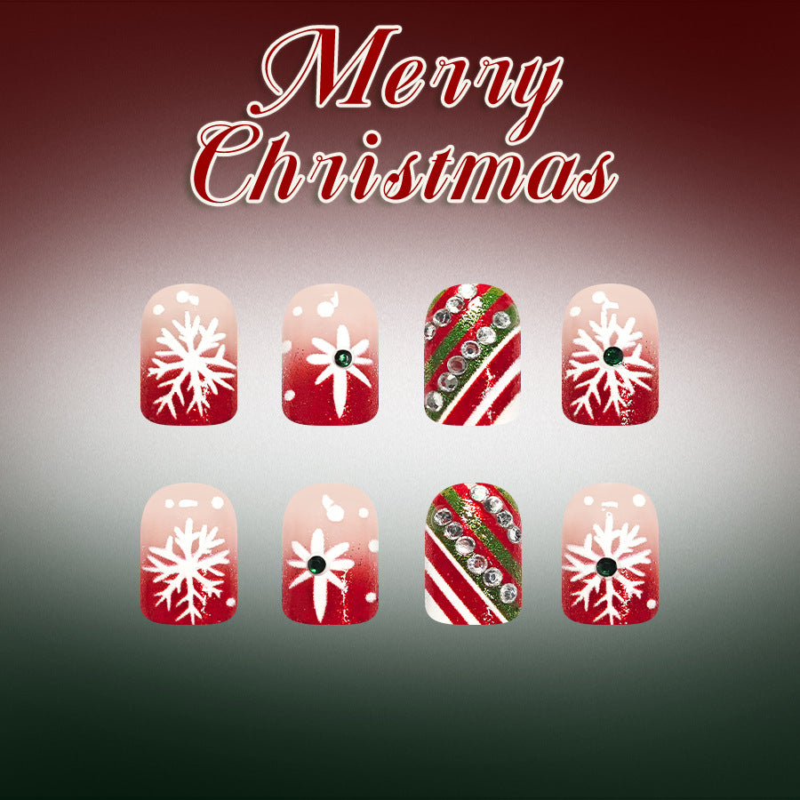 24pcs Short Red French plaid Christmas Nails