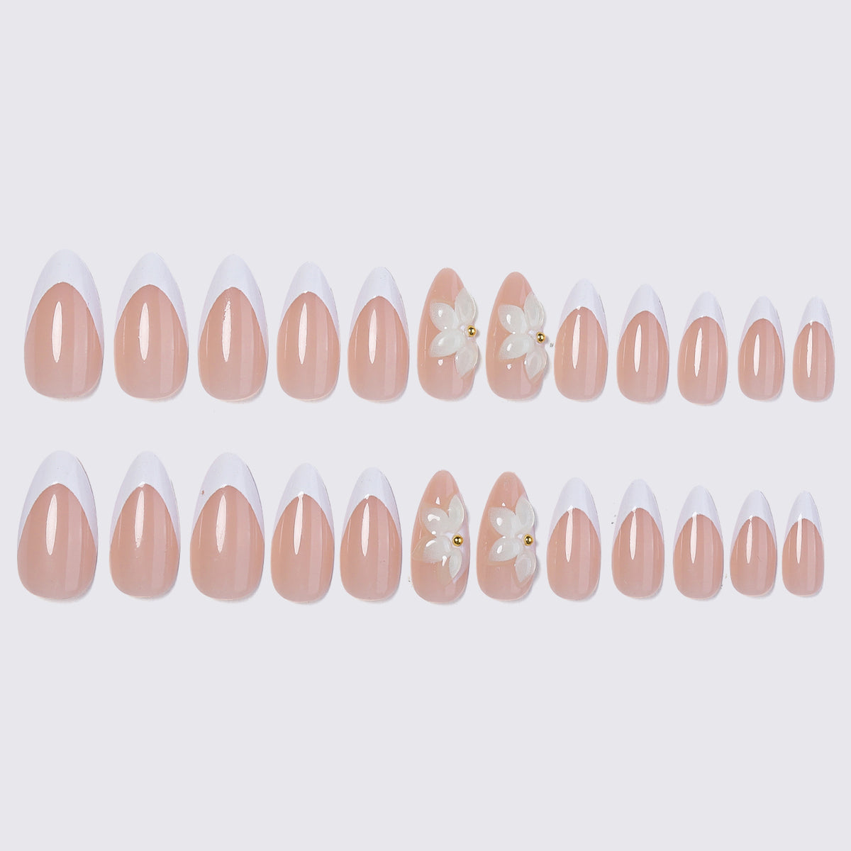 24pcs French Almond flower nails