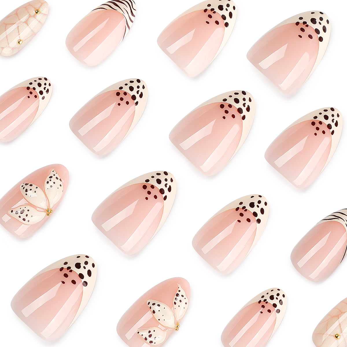 24pcs French Zebra 3D Flower Almond Nails