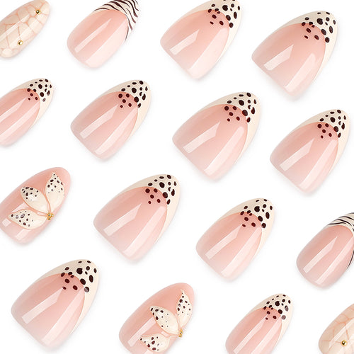 24pcs French Zebra 3D Flower Almond Nails