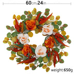 24 inch Simulation of rose autumn leaves flower wreath for door hanging courtyard front porch decoration