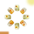 24pcs Short Square Pumpkin&sunflower Glitter Nails