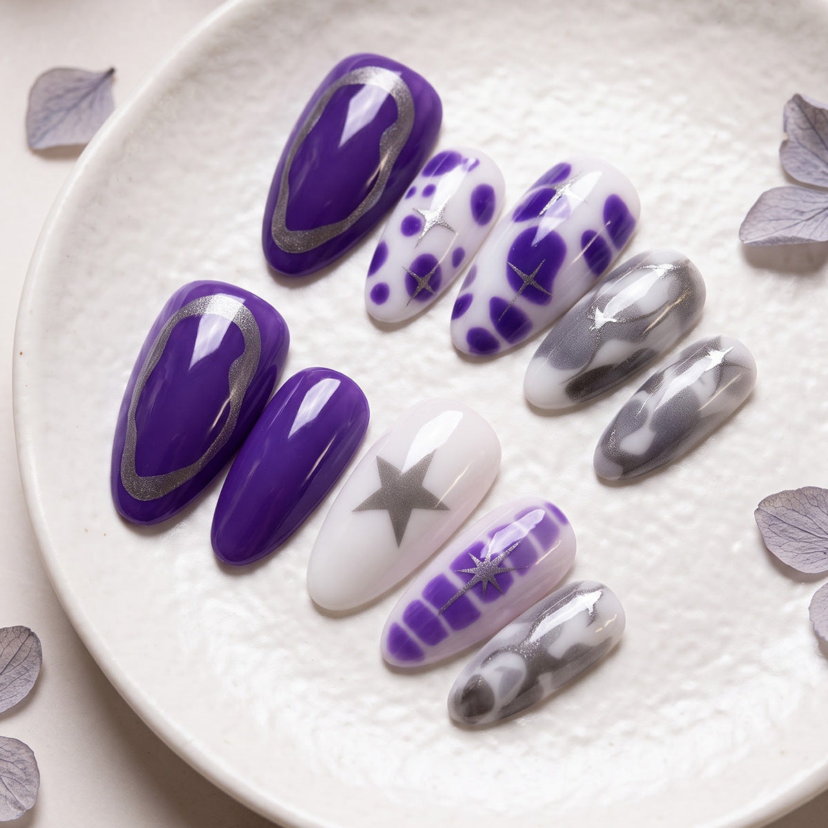 Purple Medium Almond Star nails