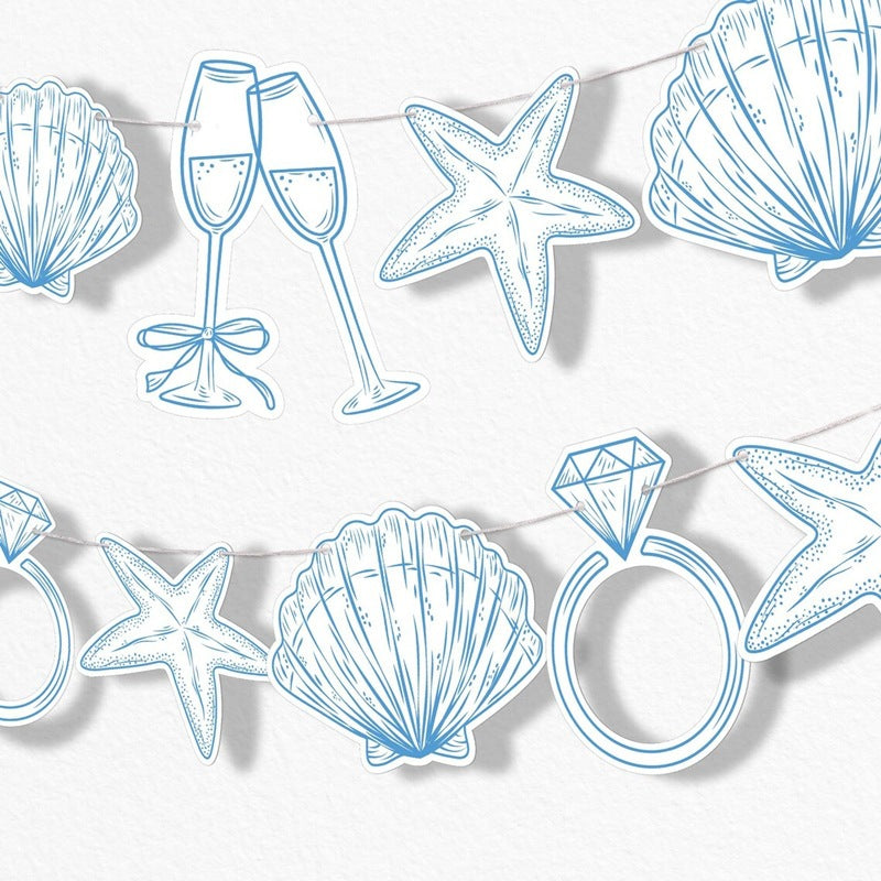 Blue coast party banner decoration beach single party flag summer beach wedding party decoration paper