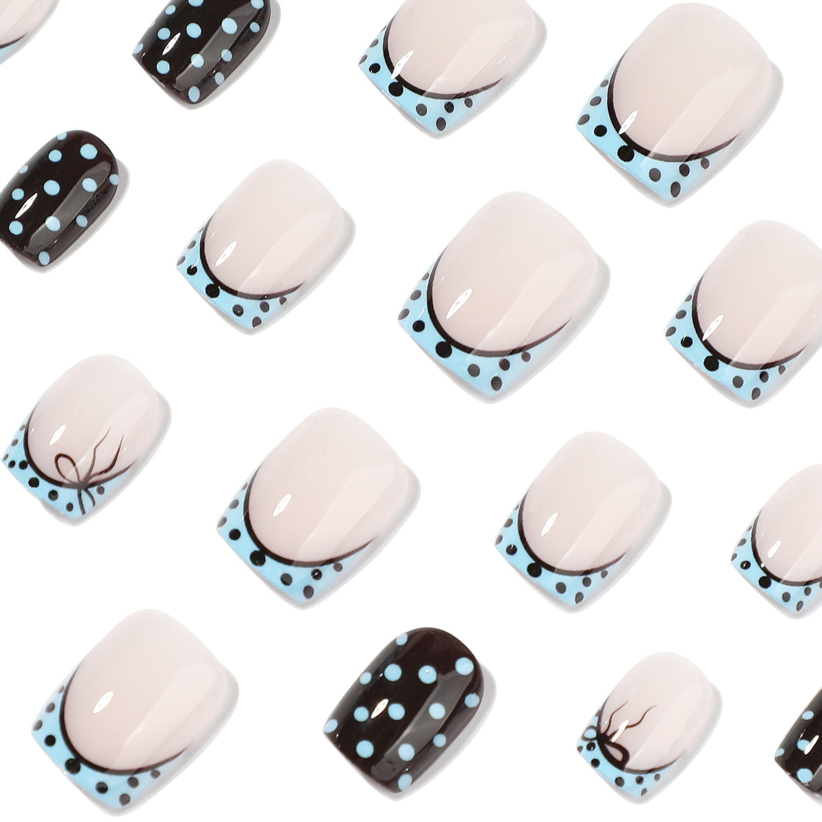 Square blue polka dot nails