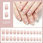 24 pcs Short Square Nude French Glitter nails