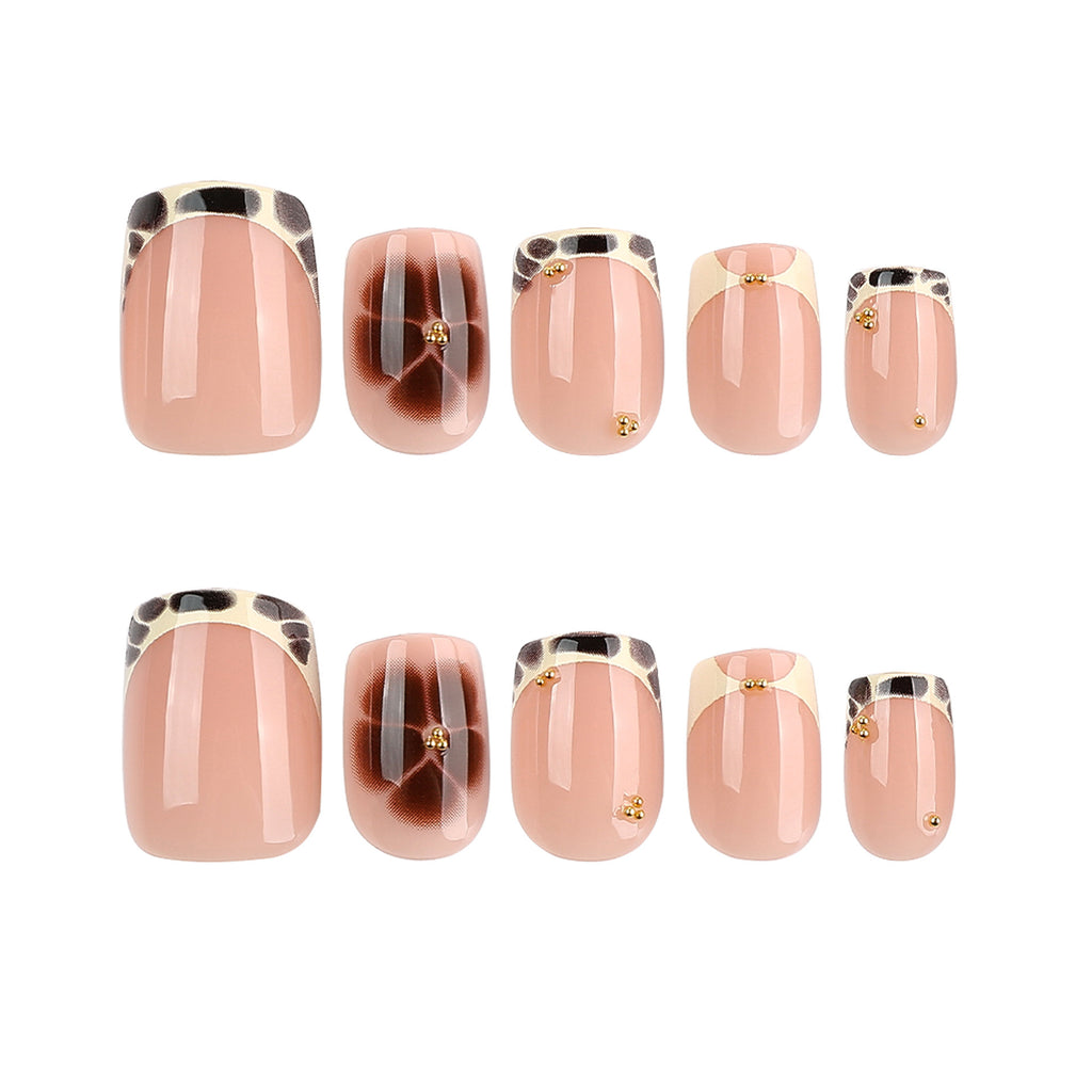 Short Square Oval French Leopard Nails