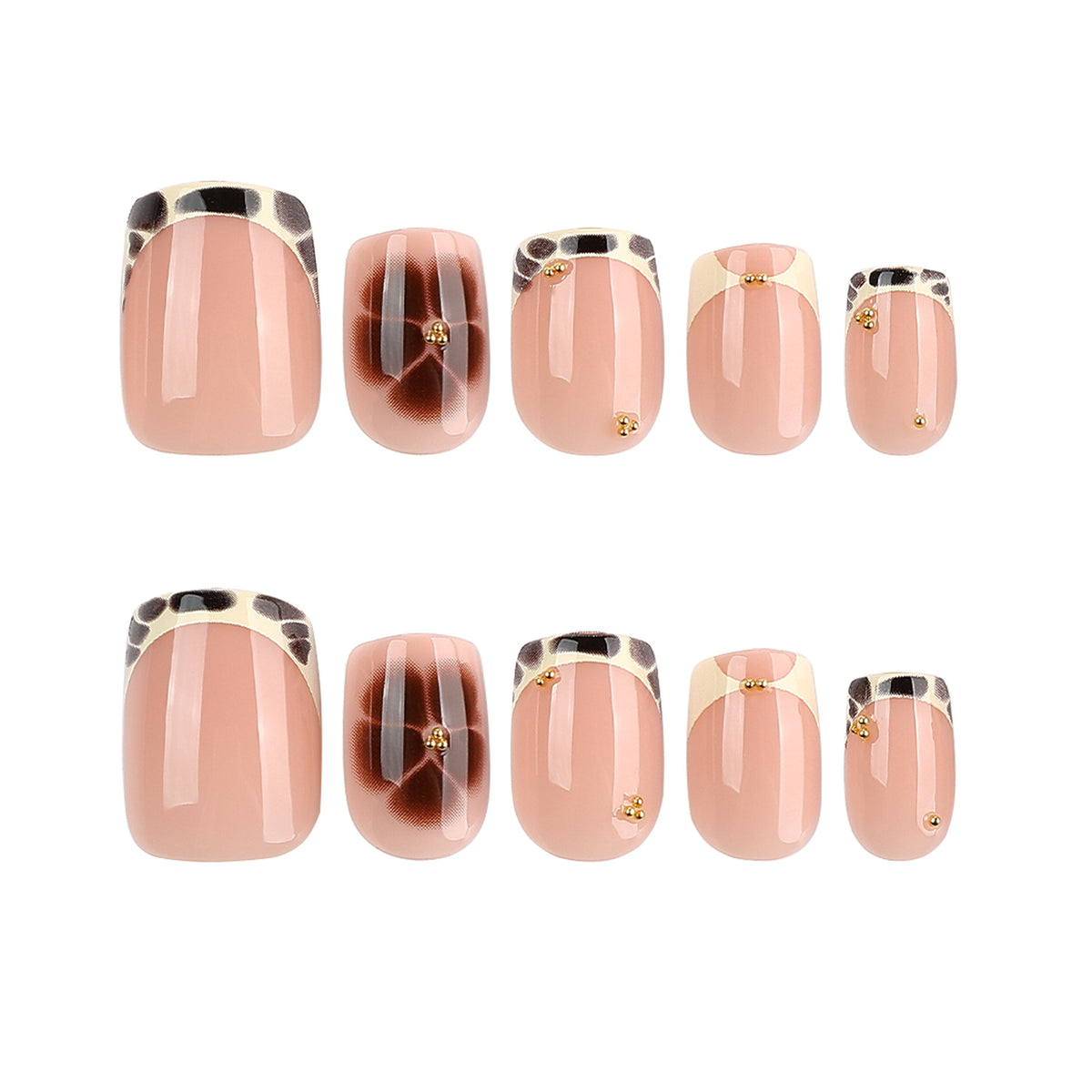 Short Square Oval French Leopard Nails