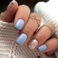 24pcs Short Square Nail Light Blue Flower Glitter