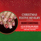 24pcs Short Square Red Snowflake bow tie Christmas Nails