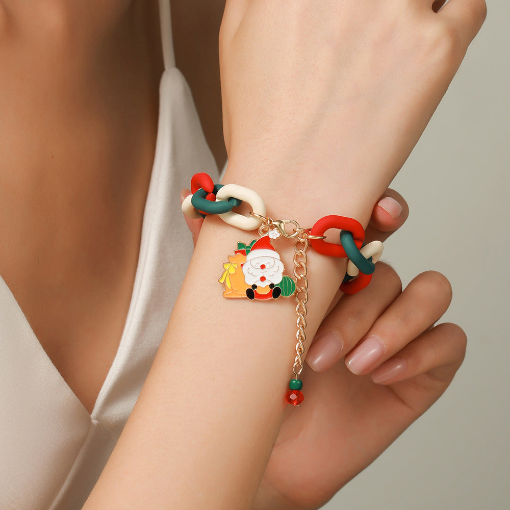 Christmas bracelet - red and green acrylic bracelet with snowflake bells - gift decoration for Christmas