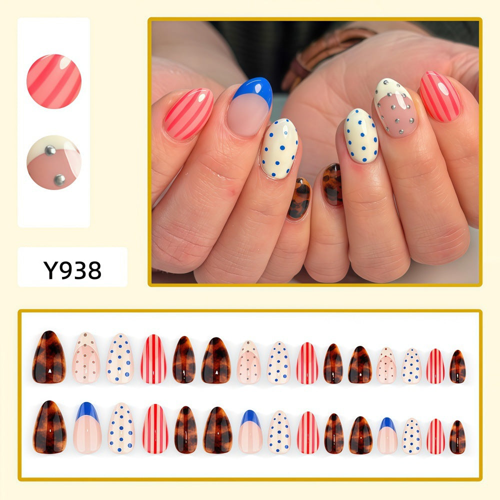 Red and blue dotted nails