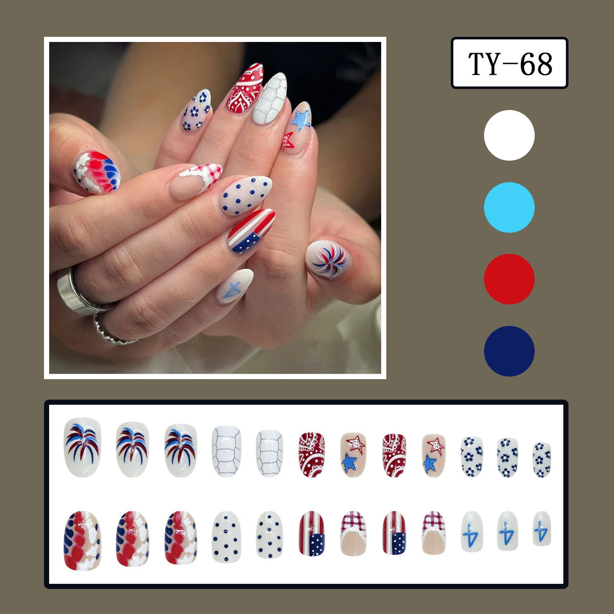 American Flag Polka Dot Independence Day Nails
