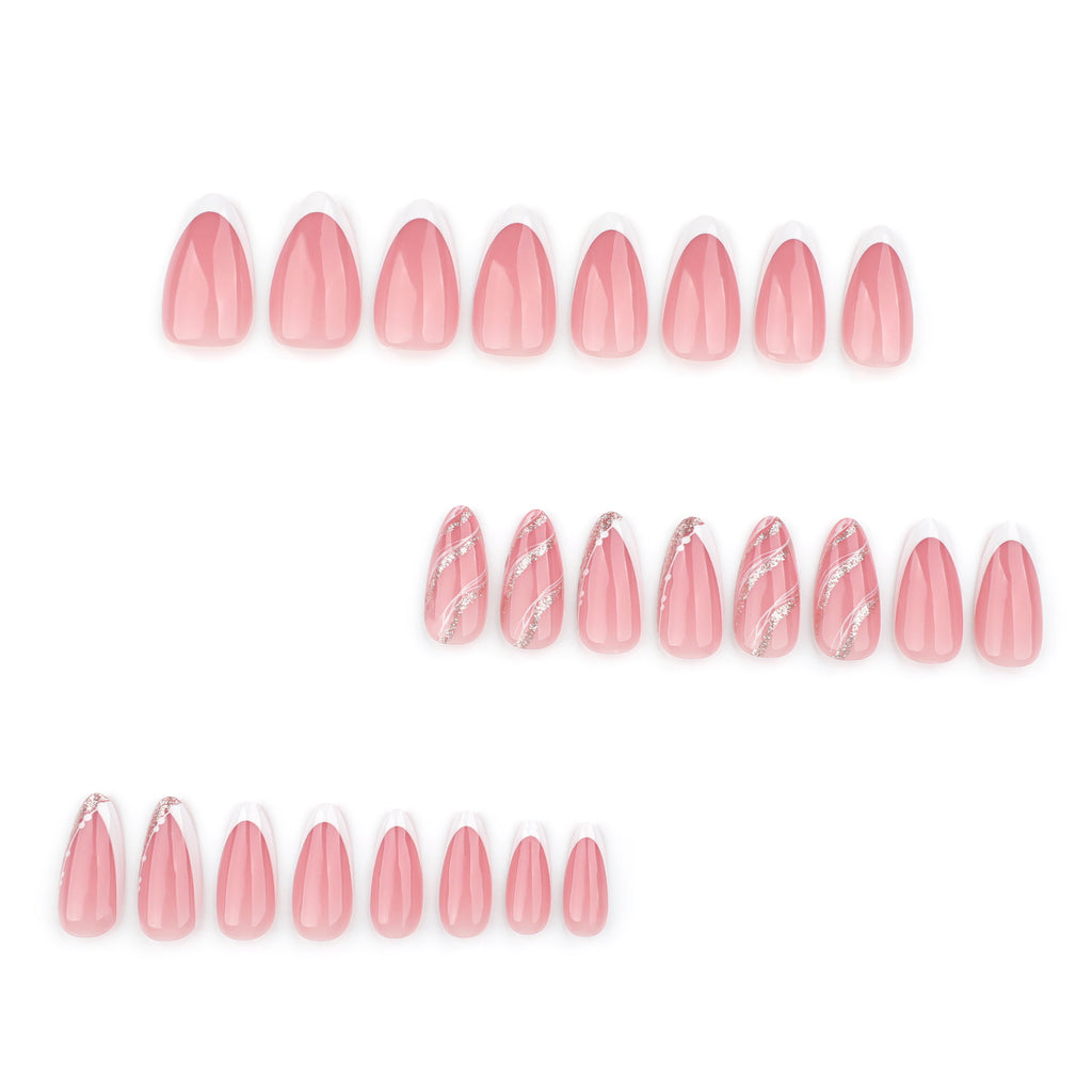 French White Glitter Short Almond press on nails