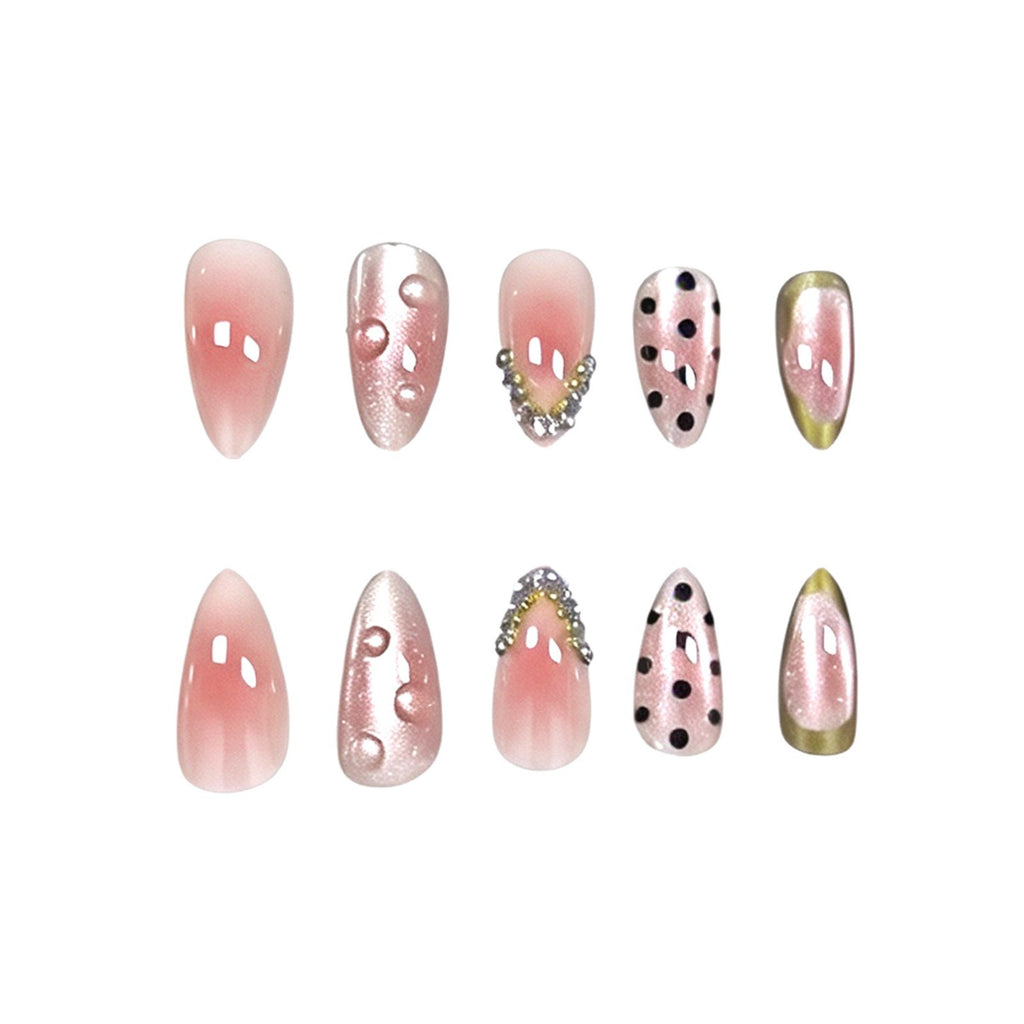 24pcs Cat-eye patterned Sparkling Diamond Short Almond Nails