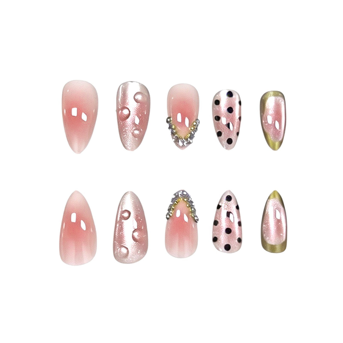 24pcs Cat-eye patterned Sparkling Diamond Short Almond Nails