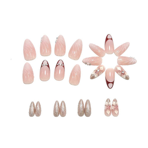 24pcs Almond shaped Flower Nails for holidays