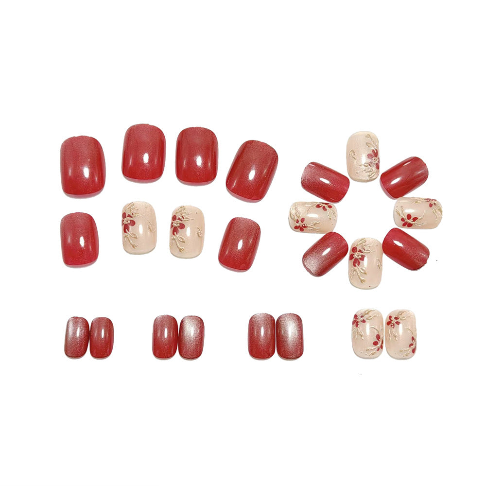 Gilded cat-eye wine red nails