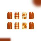 24pcs Short Glossy Square Brown Pumpkin leaf Nails