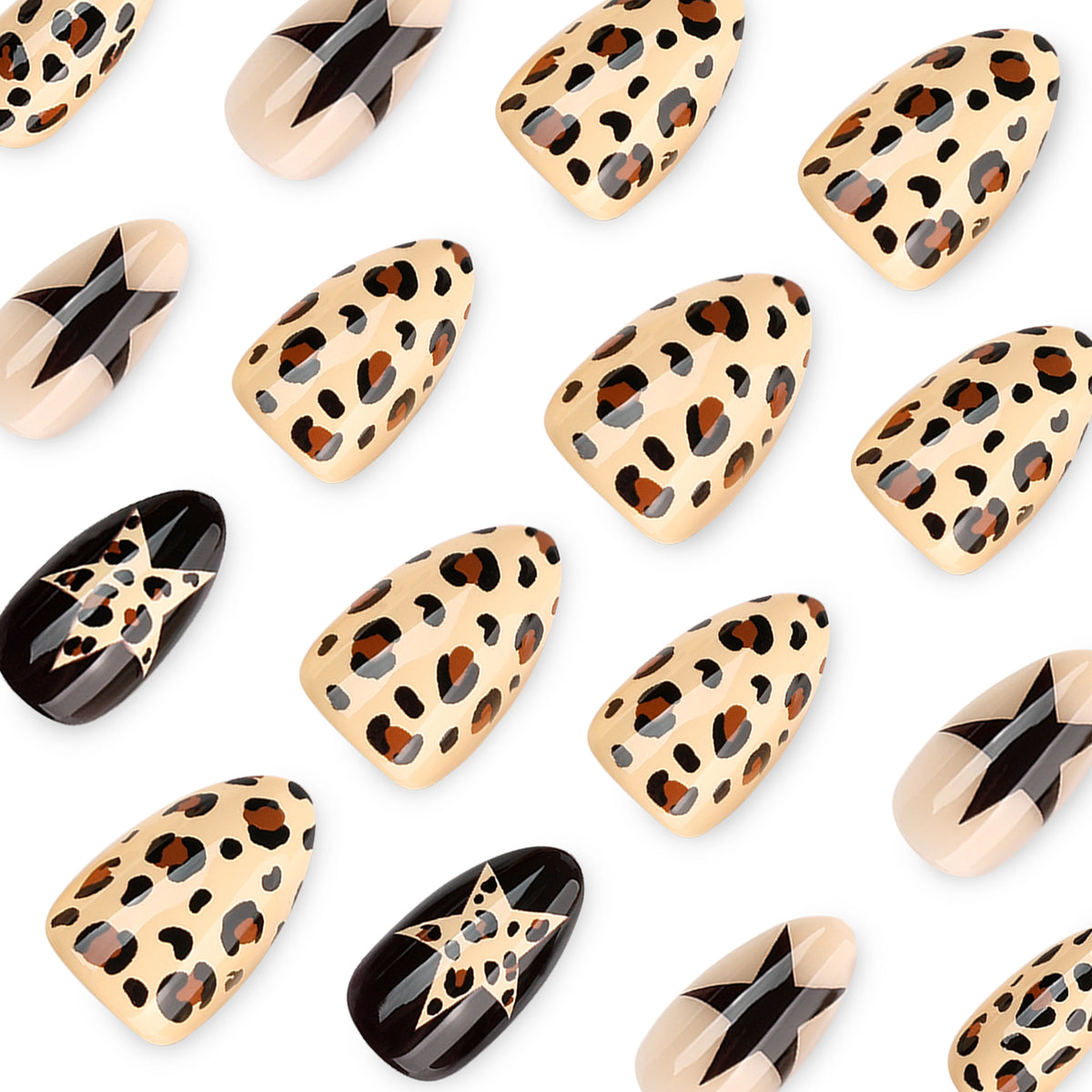 Star-shaped leopard print nails