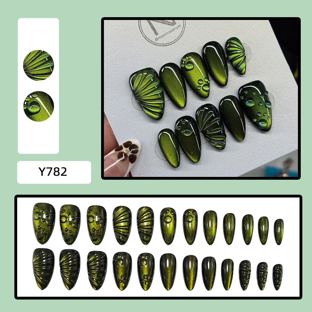 24pcs Green Sea Turtle Cat-eye Nails