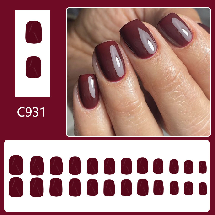 24pcs Short Glossy Deep burgundy nails