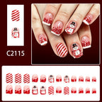 24pcs Short Square Red-white French Stripe Glitter Christmas Nails