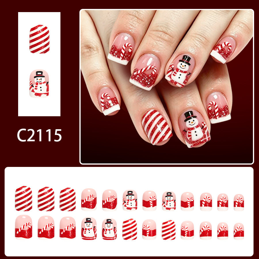 Cane Candy Snowman nails