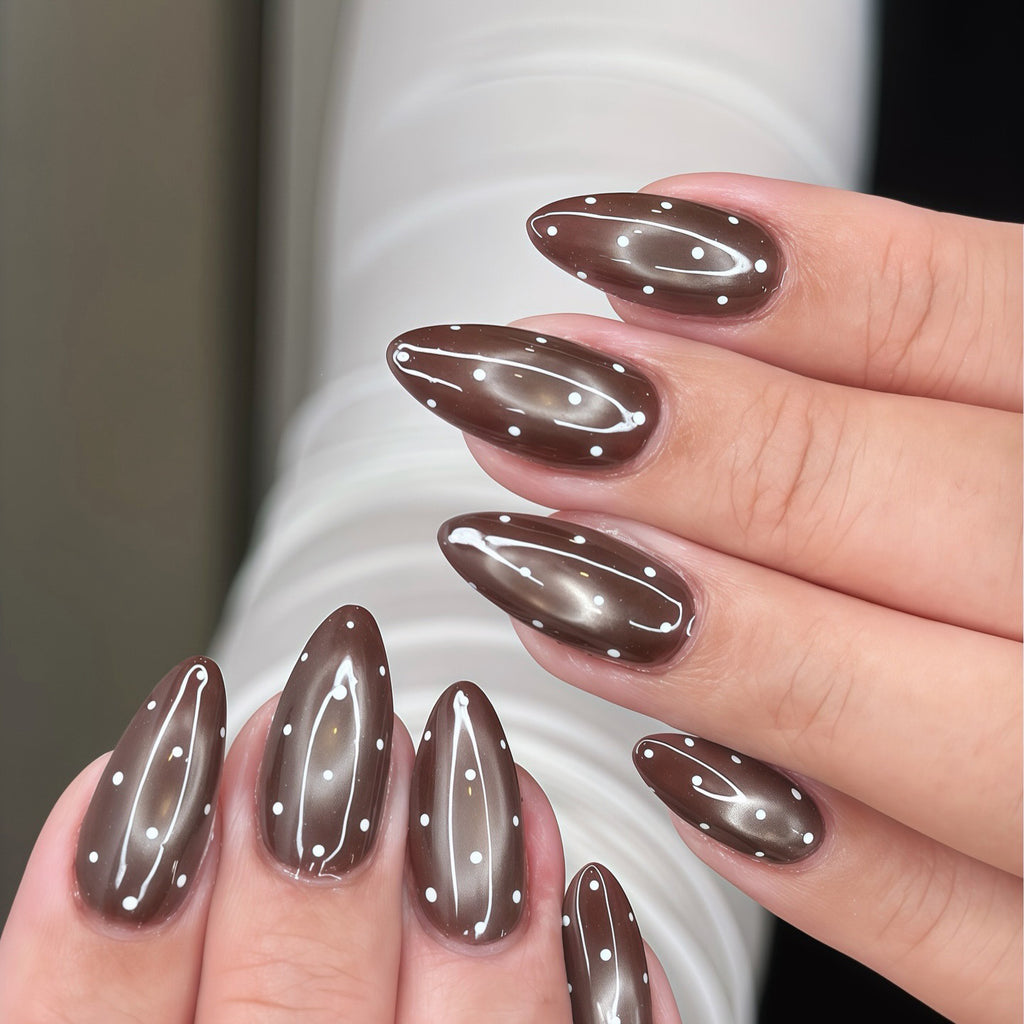 Caramel chocolate polka dot nails