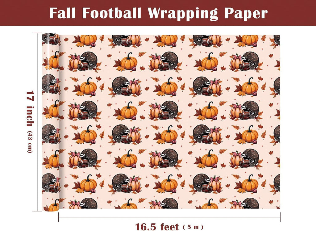 Glitter Foil Fall Pumpkin Wrapping Paper Roll Autumn Harvest Floral Pumpkin Gift Wrap for Thanksgiving