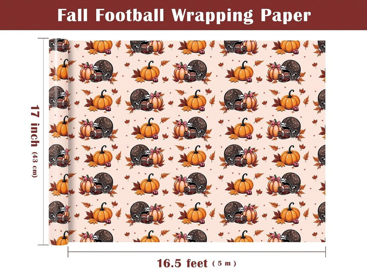 Glitter Foil Fall Pumpkin Wrapping Paper Roll Autumn Harvest Floral Pumpkin Gift Wrap for Thanksgiving