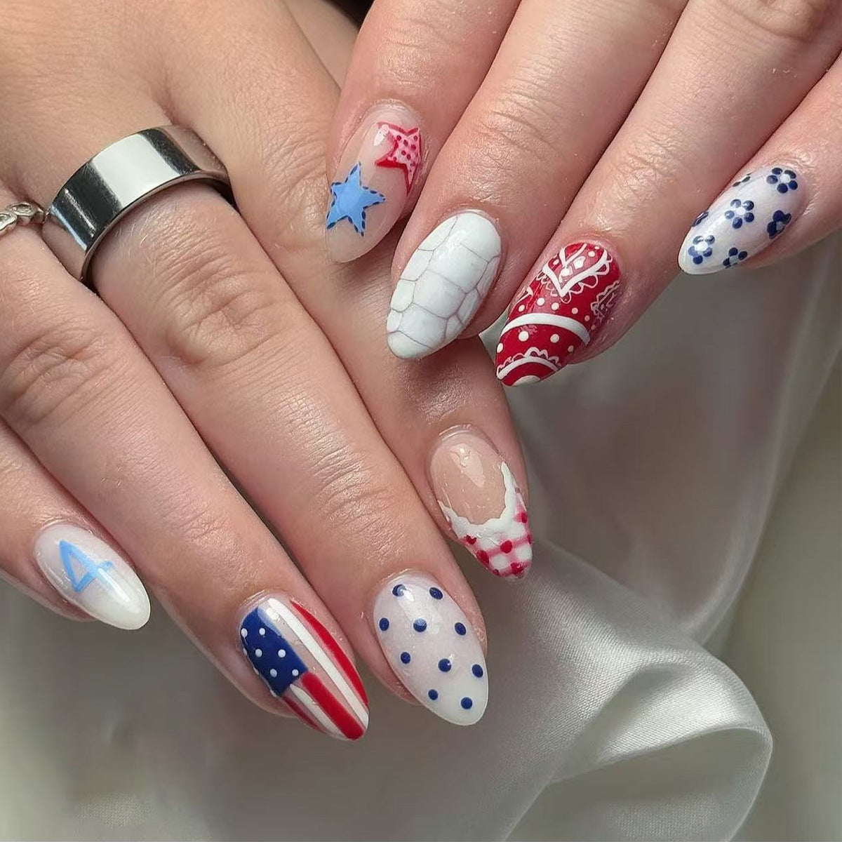 American Flag Polka Dot Independence Day Nails