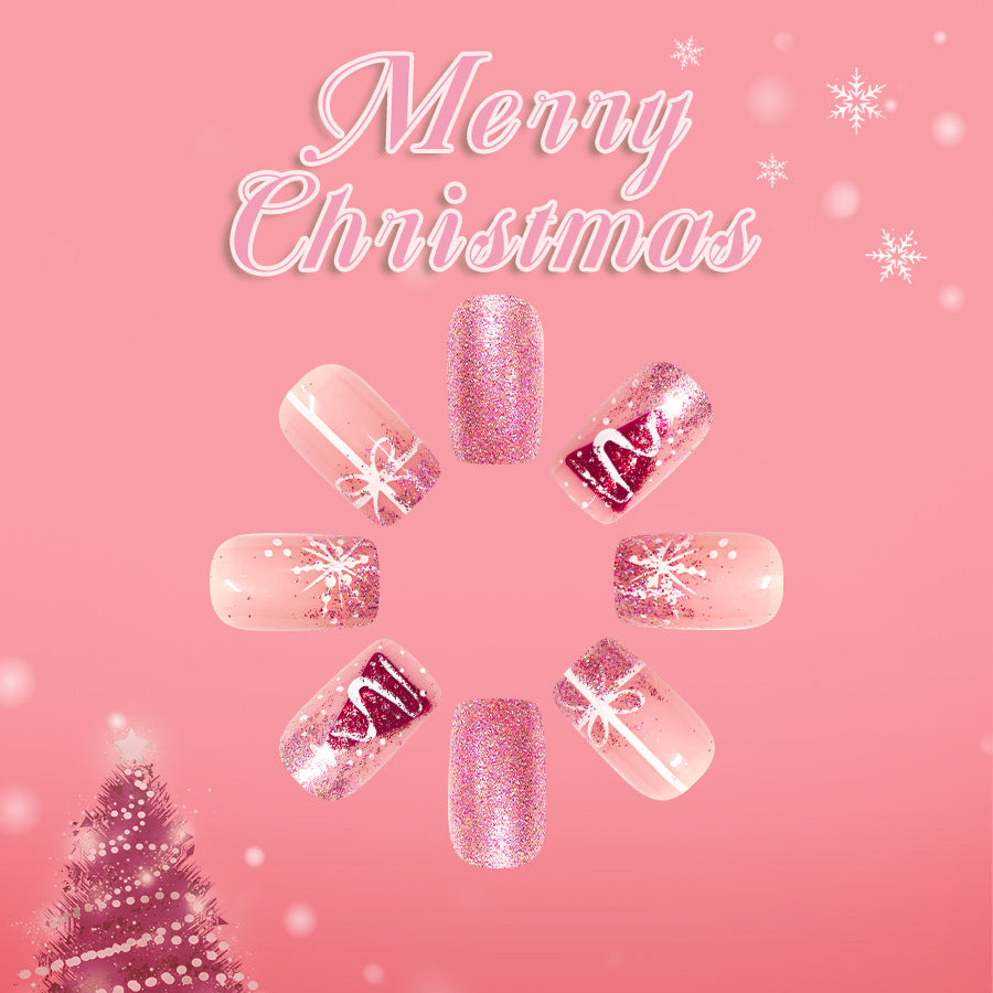 Pink Christmas tree nails