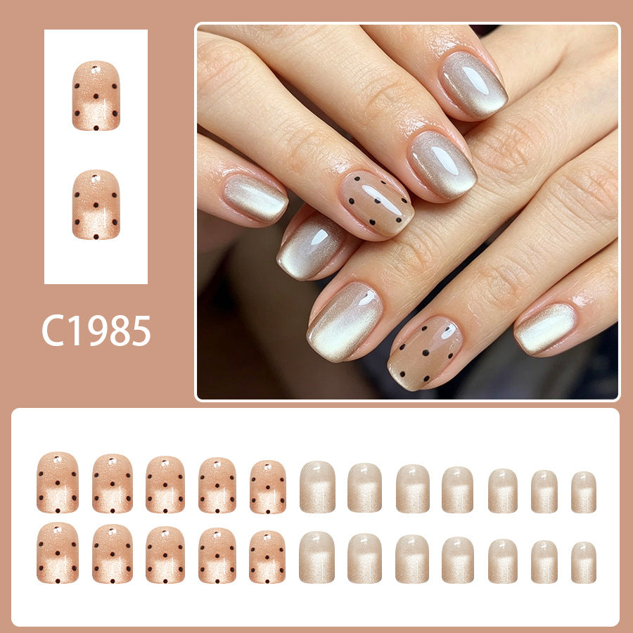 24pcs Short Square patterned Cat-eye Press on nails