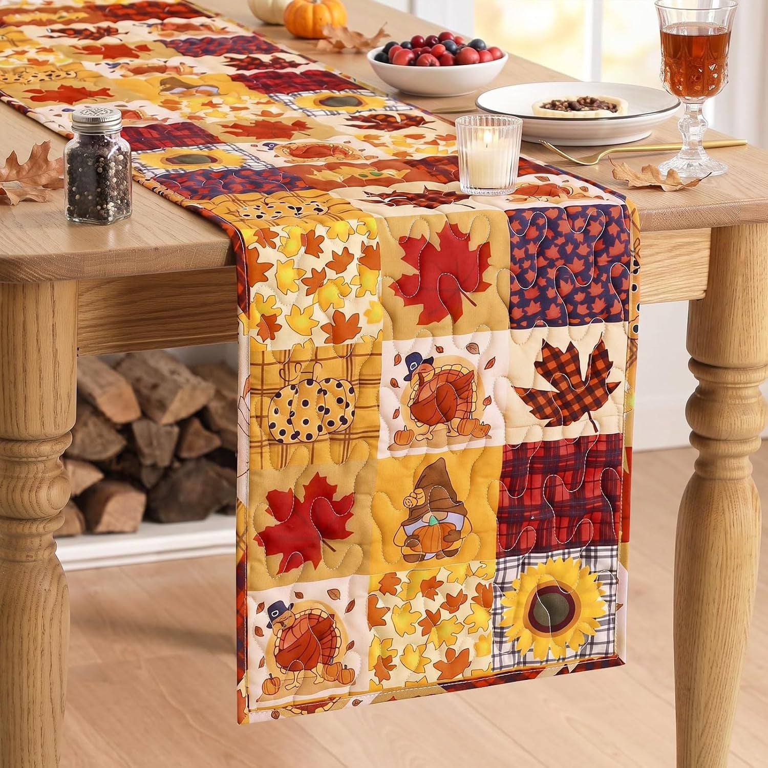 Table Runner Vintage Leaf Table Decor Thanksgiving/Halloween/Christmas Kitchen Dining Tabletop for Harvest