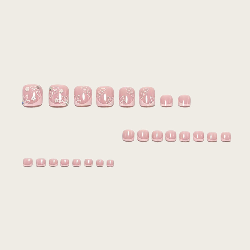 Floral-engraved diamond toe nails