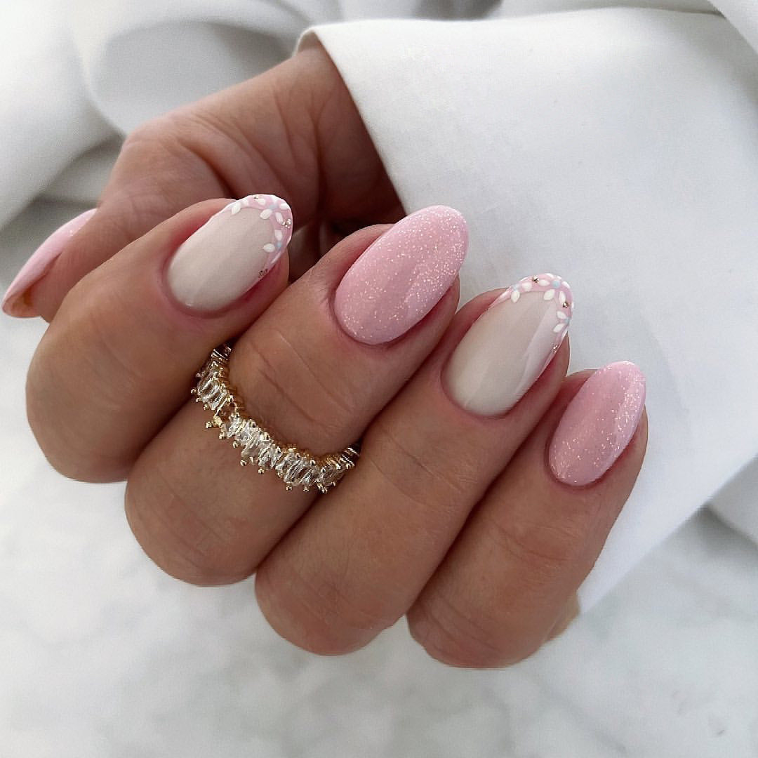 Pink flower nails