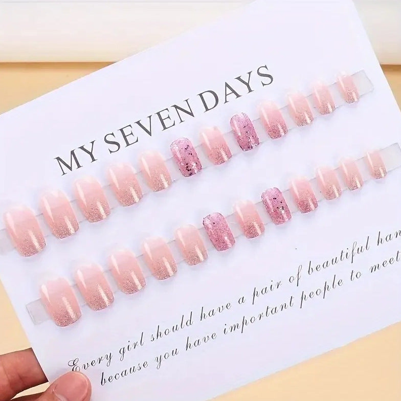 24pcs Pink Glitter Gradient Press on nails