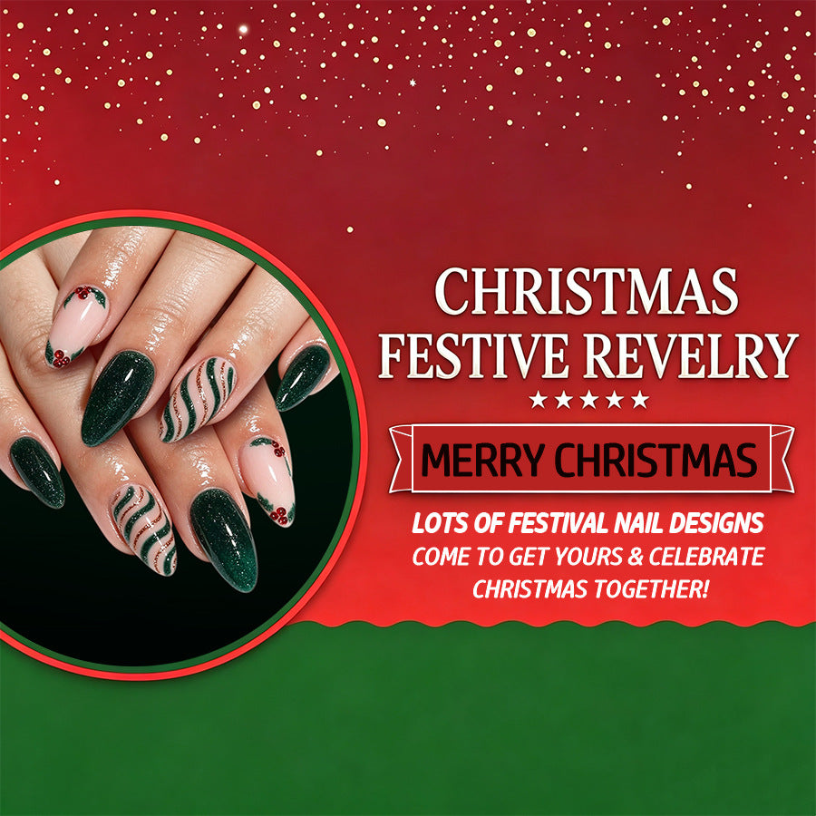 24pcs Green Christmas Tree Diagonal Stripes nails